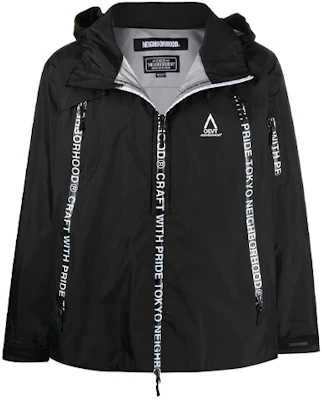 NEIGHBORHOOD Logo Tape Waterproof Zip Hoodie Jacket Men Black 192TSNH-JKM01 Buy NEIGHBORHOOD Logo Tape Waterproof Zip Hoodie Jacket Men Black 192TSNH-JKM01