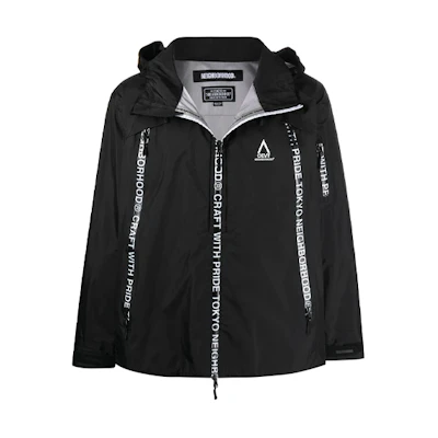 NBHD Logo Tape Waterproof Zip Hoodie Jacket Men Black 192TSNH-JKM01