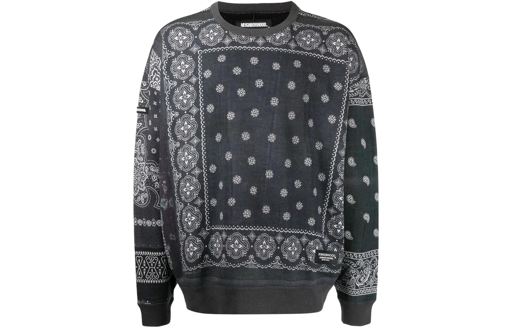 NEIGHBORHOOD Paisley Print Crewneck Long Sleeve Sweatshirt Black () BANDANACH-OPPEDECCREWLSBLACK
