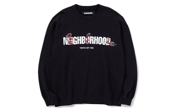 NEIGHBORHOOD Rattlesnake Logo Print Sweatshirt Black 201FHNH-CSM01-BK