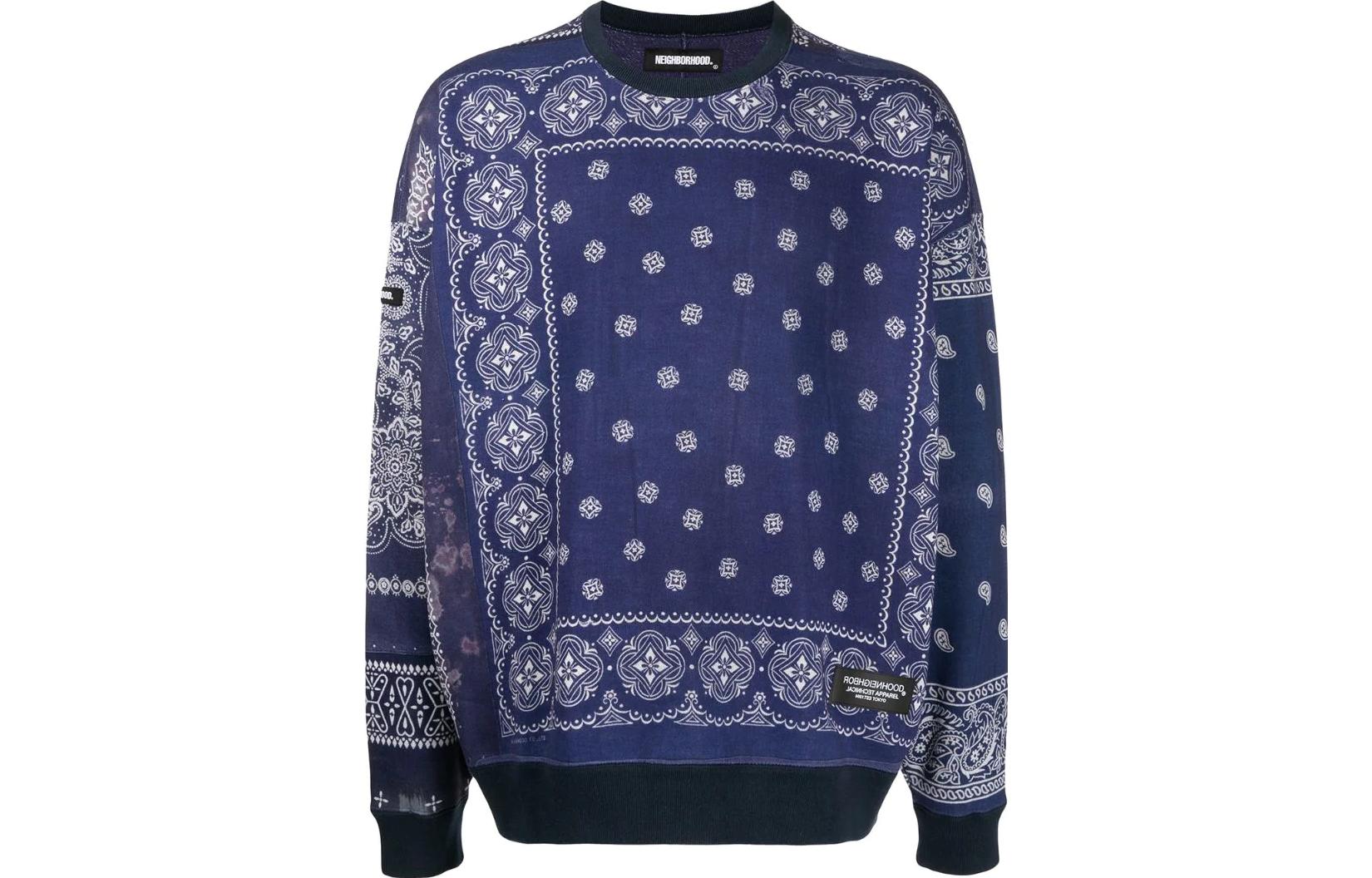 NEIGHBORHOOD SS22 Bandana Patchwork Sweatshirt Unisex Blue BANDANACH-OPPEDECCREWLSNAVY
