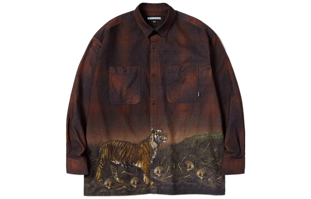 NEIGHBORHOOD SS22 Ink Tiger Print Long Sleeve Button-Up Shirt for Men 222BENH-SHM01