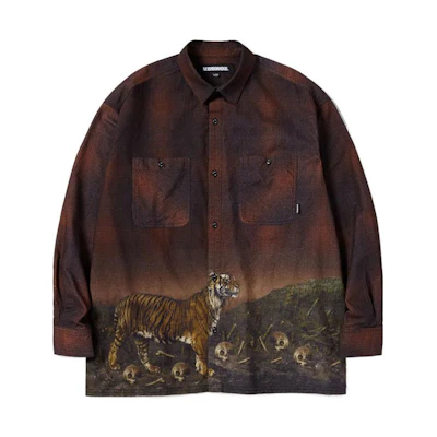 NBHD SS22 Ink Tiger Print Long Sleeve Button-Up Shirt for Men 222BENH-SHM01