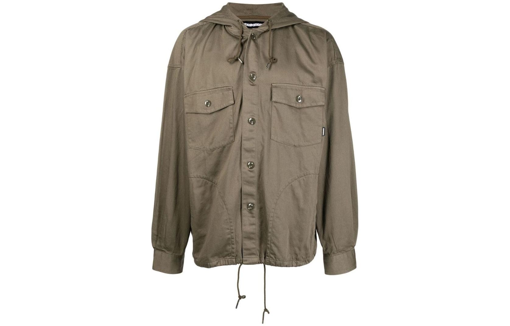 NBHD SS22 Khaki Single-Breasted Hooded Jacket Long Sleeve HOODEDCSHIRTLSOLIVE