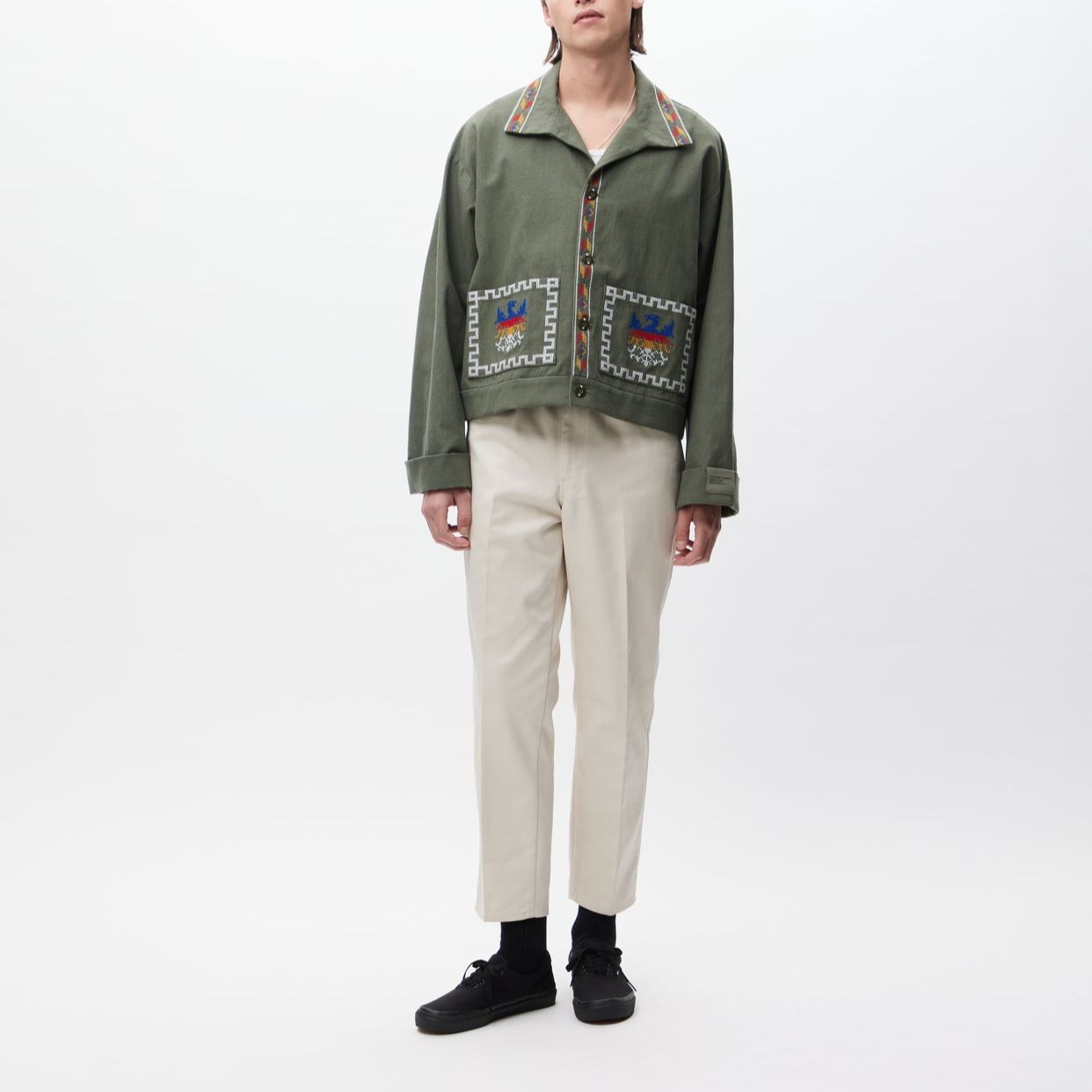 Shop NEIGHBORHOOD SS24 刺繡翻領扣襟外套 外套. 241AQNH-JKM04