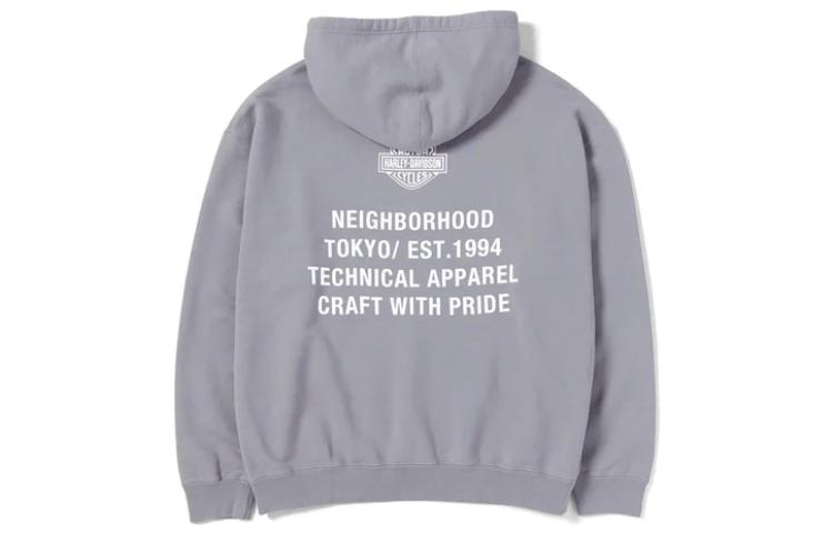 Lookbook NEIGHBORHOOD x 哈雷戴维森联名灰色logo连帽衫 男女款休闲服 99576-23VX