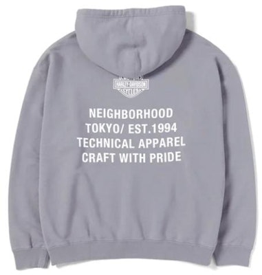 NEIGHBORHOOD x 哈雷戴维森联名灰色logo连帽衫 男女款休闲服 99576-23VX Lookbook NEIGHBORHOOD x 哈雷戴维森联名灰色logo连帽衫 男女款休闲服 99576-23VX