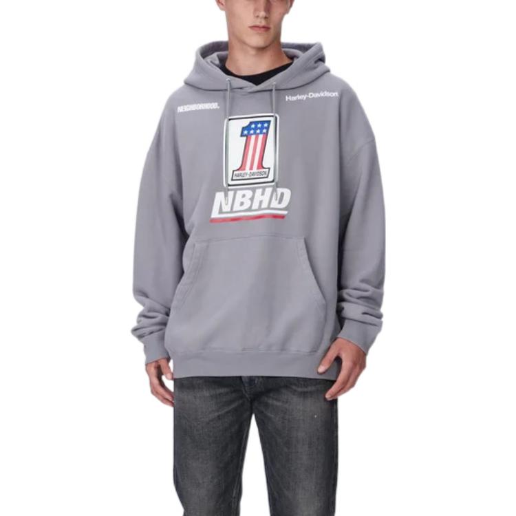 Shop NEIGHBORHOOD x 哈雷戴维森联名灰色logo连帽衫 男女款休闲服 99576-23VX