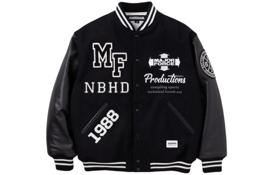 NBHD MAJOR FORCE SS24 Leather Embroidered Jacket Unisex Black 232SZMFN-JKM01S