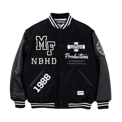 NBHD MAJOR FORCE SS24 Leather Embroidered Jacket Unisex Black 232SZMFN-JKM01S