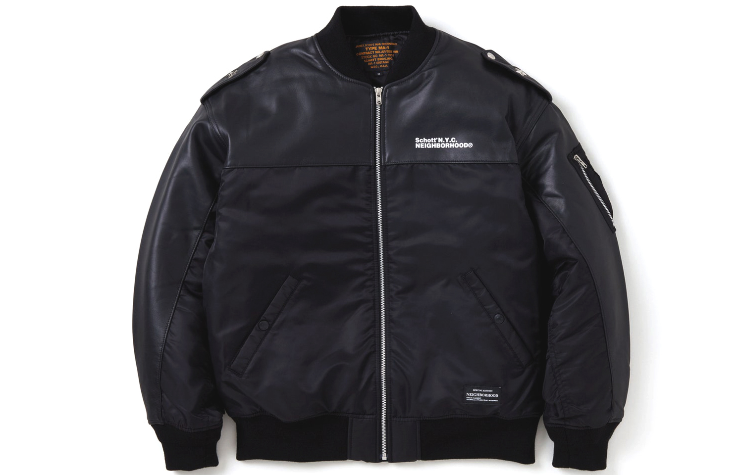 Order NEIGHBORHOOD x Schott Kostas FW23 黑色标志飞行夹克 男女同款 232USSHN-JKM02S