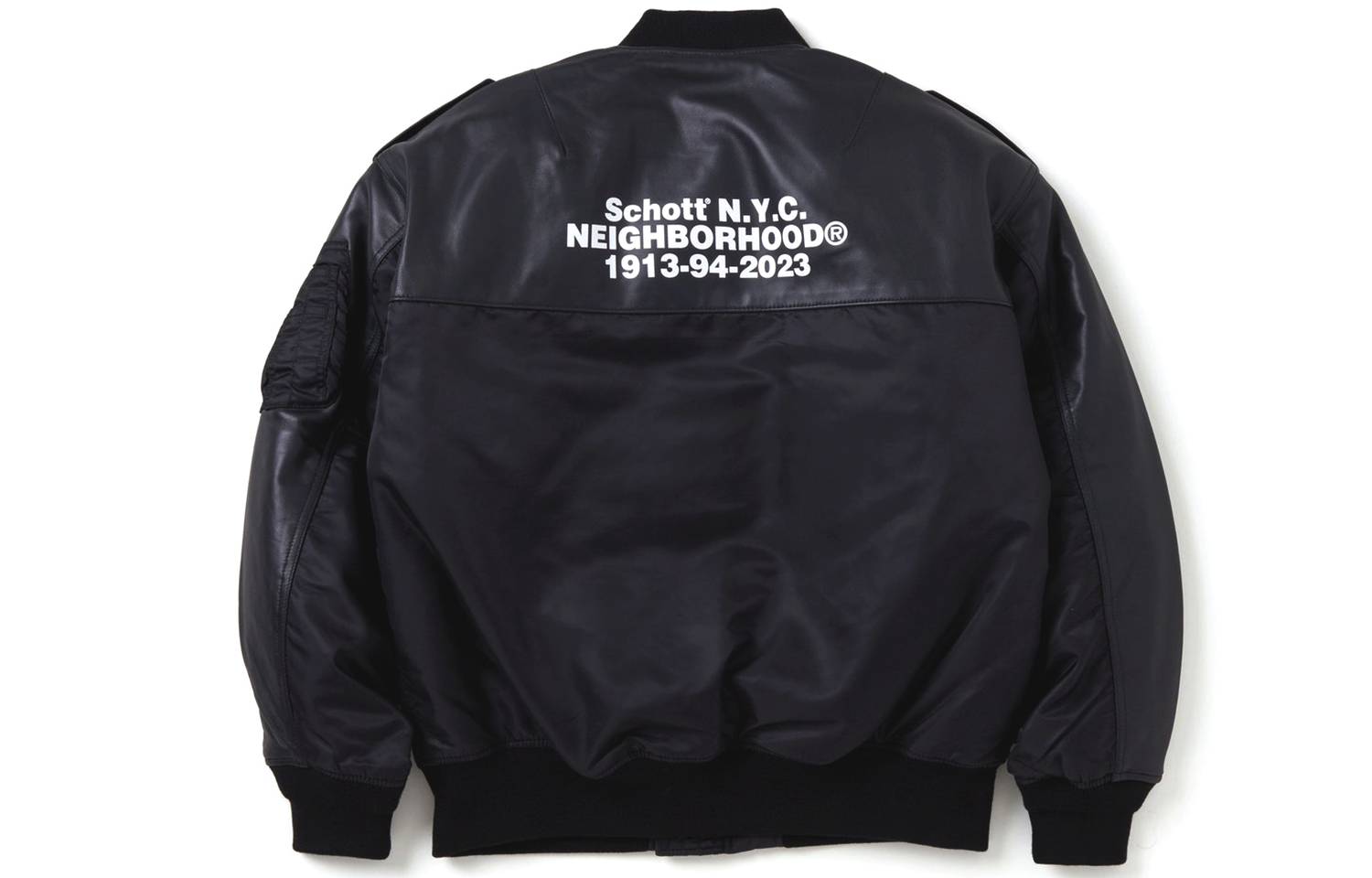 Lookbook NEIGHBORHOOD x Schott Kostas FW23 黑色标志飞行夹克 男女同款 232USSHN-JKM02S