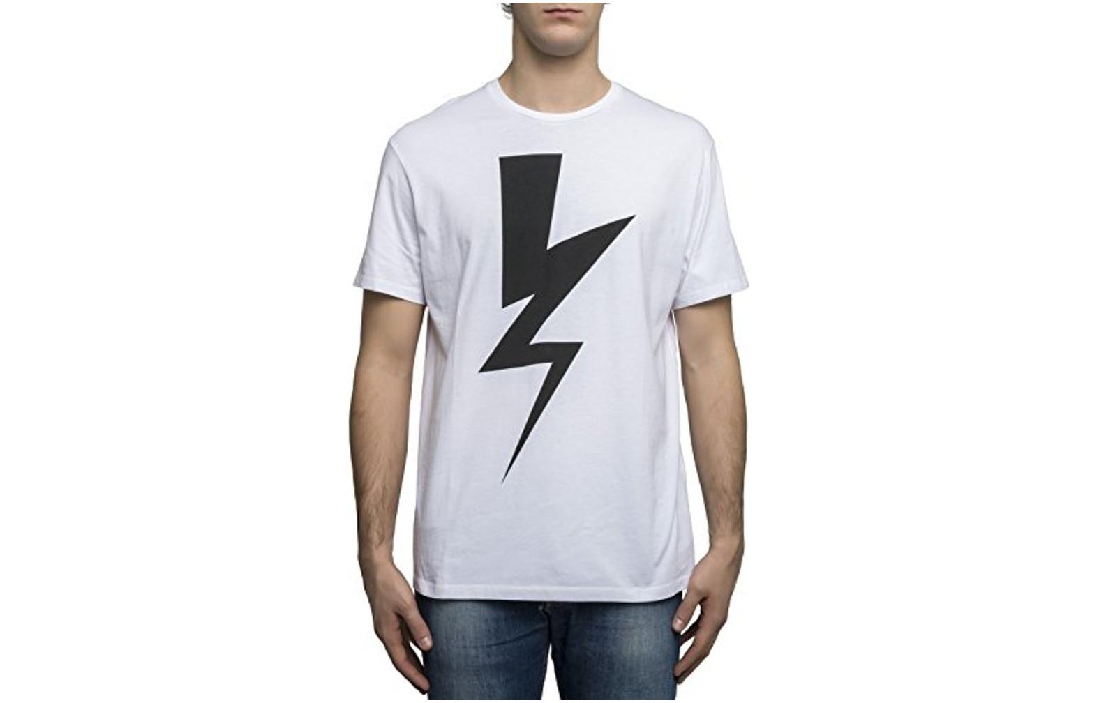 Neil Barrett  White Lightning Bolt Graphic Crewneck T-Shirt Short Sleeve PBJT198DE513S-526