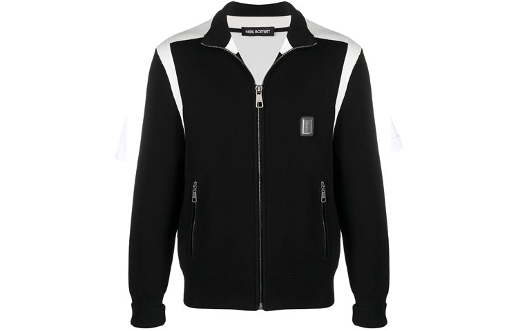 Neil Barrett Black Contrast Zip Logo Jacket for Men PBMA1142BQ604C042