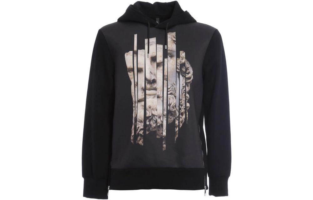 Neil Barrett Black Hoodie with Portrait Print Long Sleeves PBJS63SA513S01