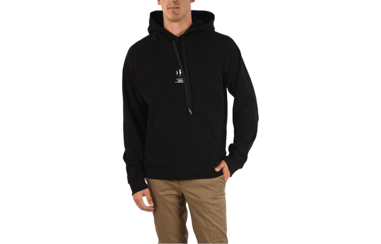 Neil Barrett Black Hoodie with Solid Letter Print Design PBJS485M542S524