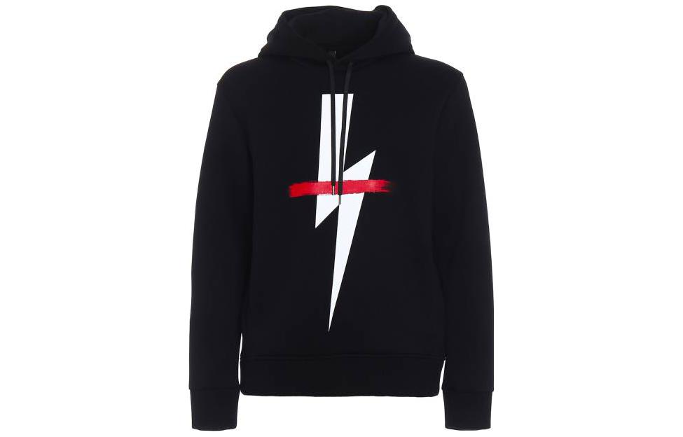 Neil Barrett Black Oversized Hoodie with Logo Print Long Sleeves PBJS331CB514C1495