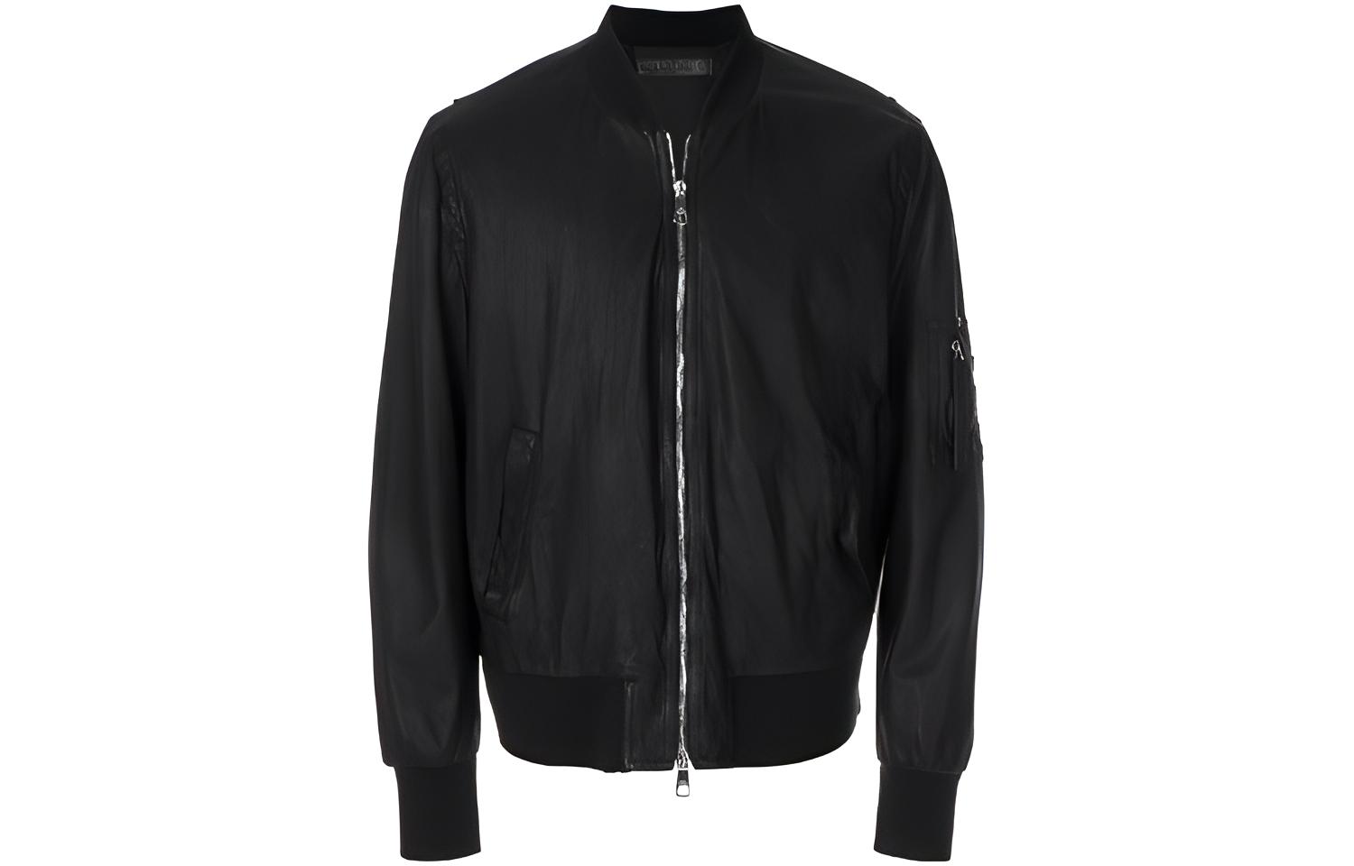 Neil Barrett Black Solid Leather Zip-Up Jacket PBPE528V-G701-01