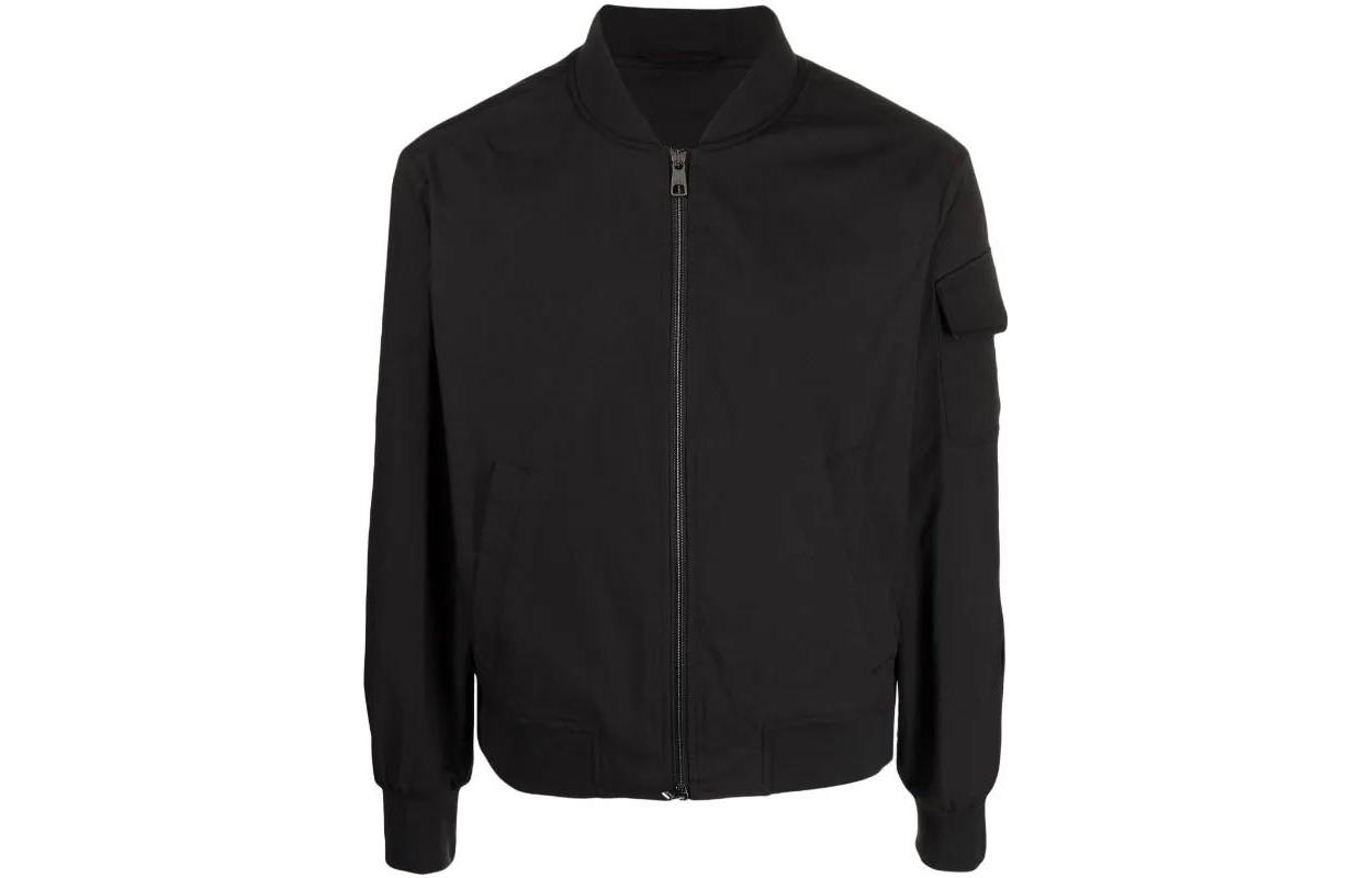 Neil Barrett Black Zip-Up Jacket with Embroidered Cuff Logo NBV6CS002AV014-BLACK