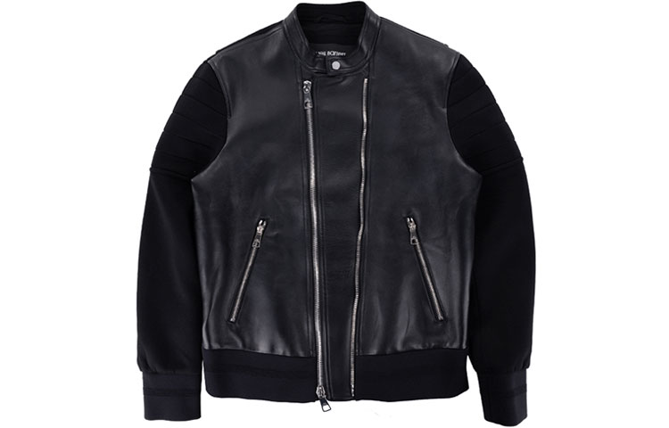 Neil Barrett FW21 Black Zipped Leather Panel Space Cotton Jacket PBPE555CH703C