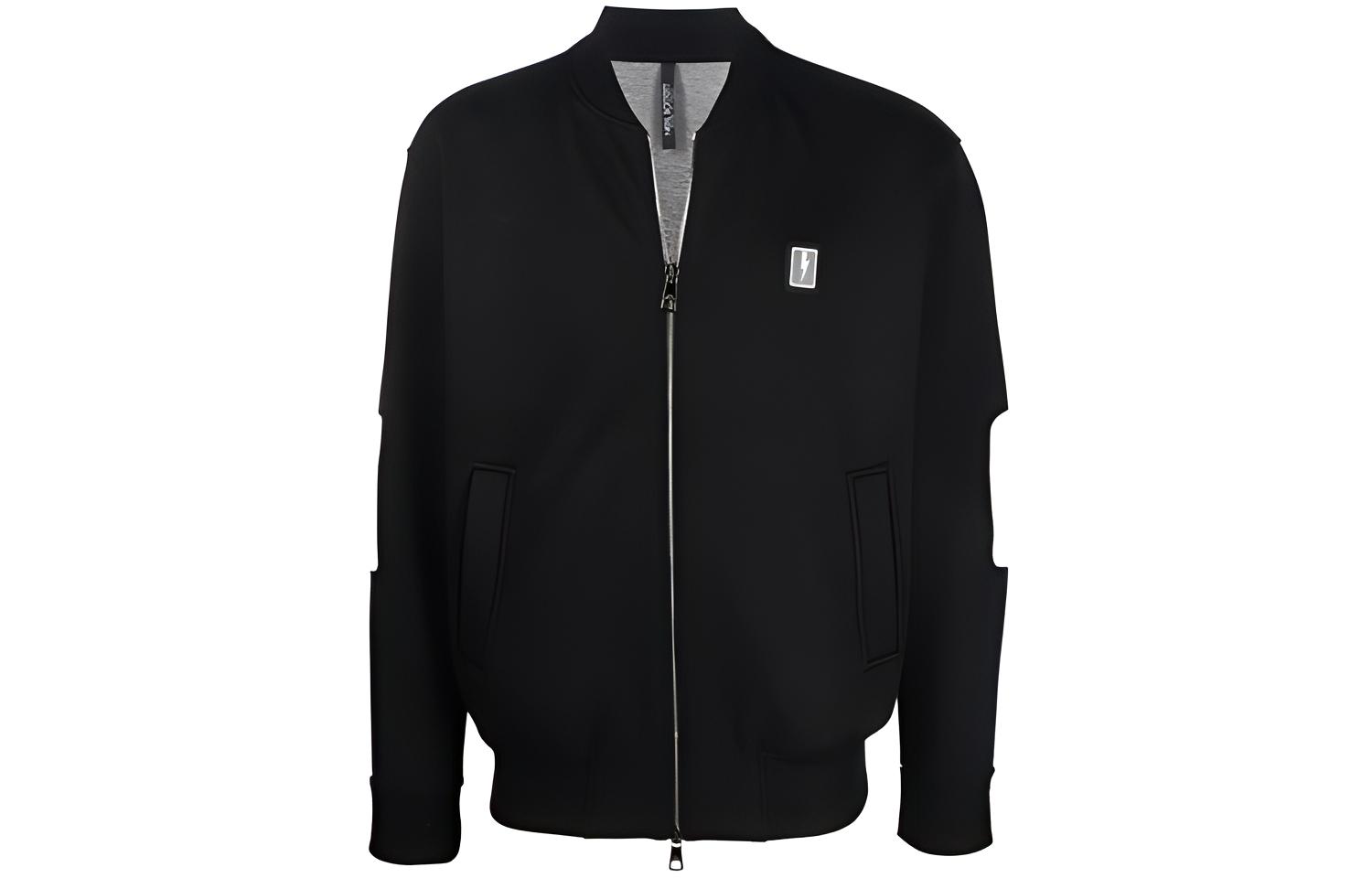 Neil Barrett FW21 Lightning Logo Patch Bomber Jacket Black BJS020BR509C1537