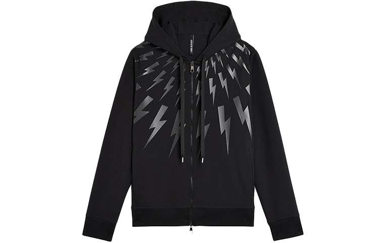 Neil Barrett FW21 Lightning Zip Hoodie Jacket Black PBJS453S-L503S-01