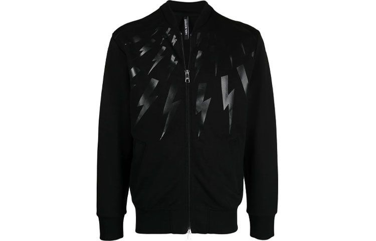 Neil Barrett FW21 Thunder Print Zip-Up Bomber Jacket Men’s Black PBJS718SQ508S0101