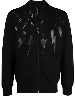 Neil Barrett FW21 Jacket Lelaki Hitam Thunder Print Zip-Up Bomber PBJS718SQ508S0101 Buy Neil Barrett FW21 Jacket Lelaki Hitam Thunder Print Zip-Up Bomber PBJS718SQ508S0101