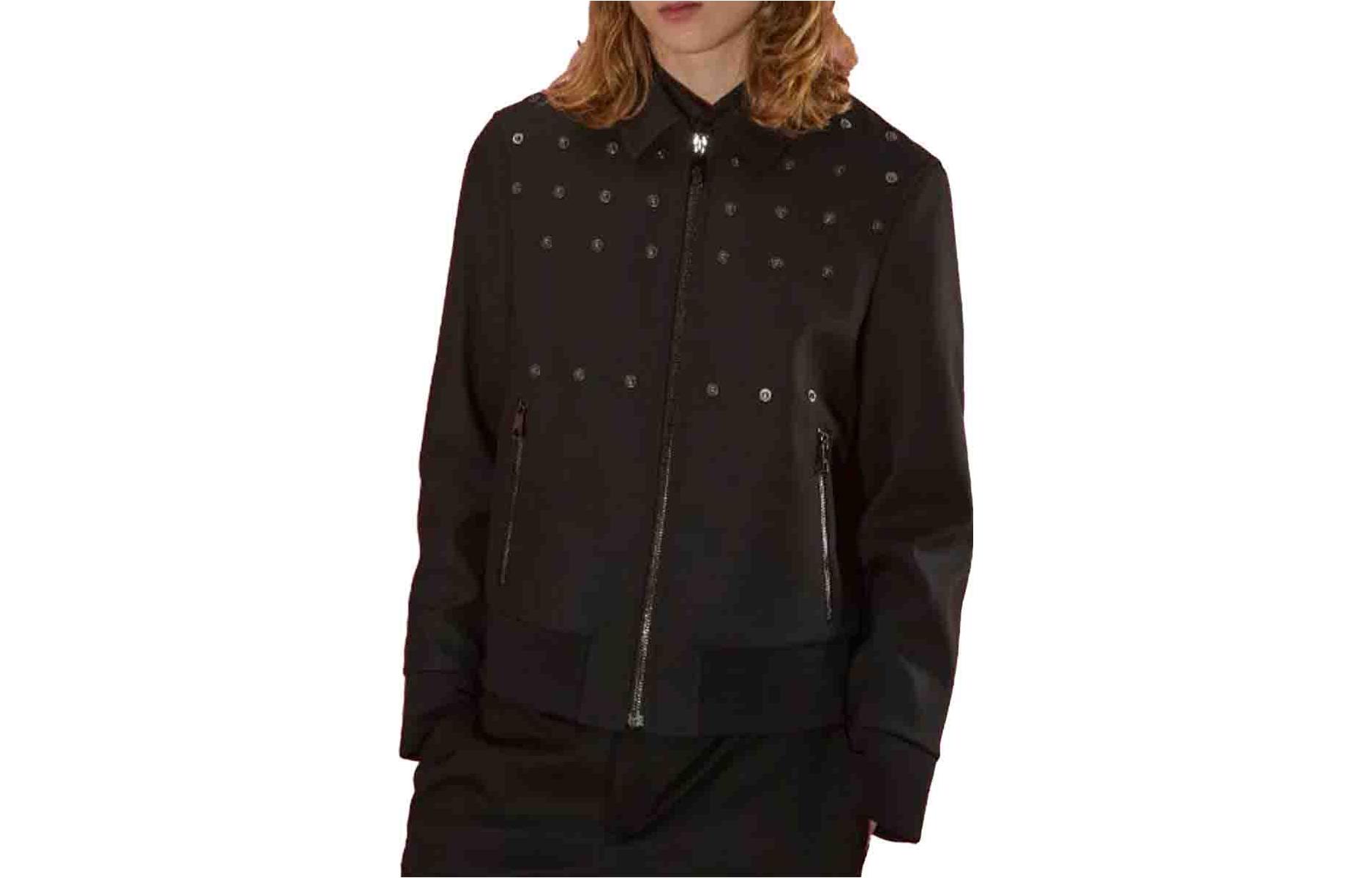 Neil Barrett FW22 Black Studded Zip-Up Jacket Long Sleeve Outerwear. PBSP035T020