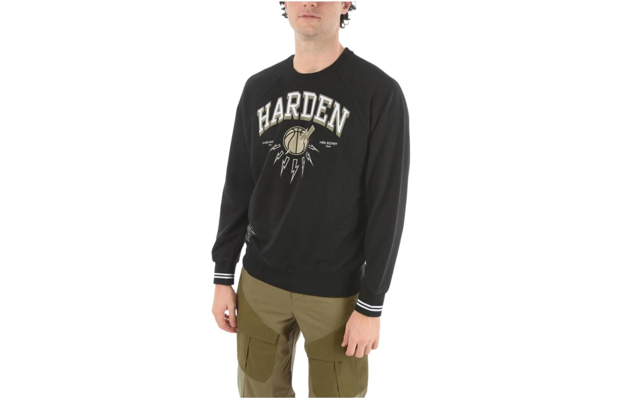 Neil Barrett FW22 Letter Print Striped Trim Pullover Sweatshirt Black (). BJS076SS573S3407