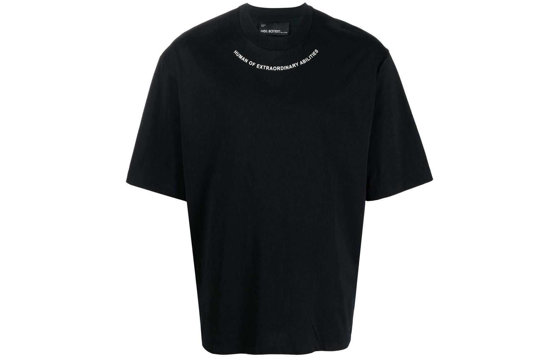 Neil Barrett FW22 Slogan Print Crewneck Casual Tee Black  T-Shirt PBJT105ST508S524