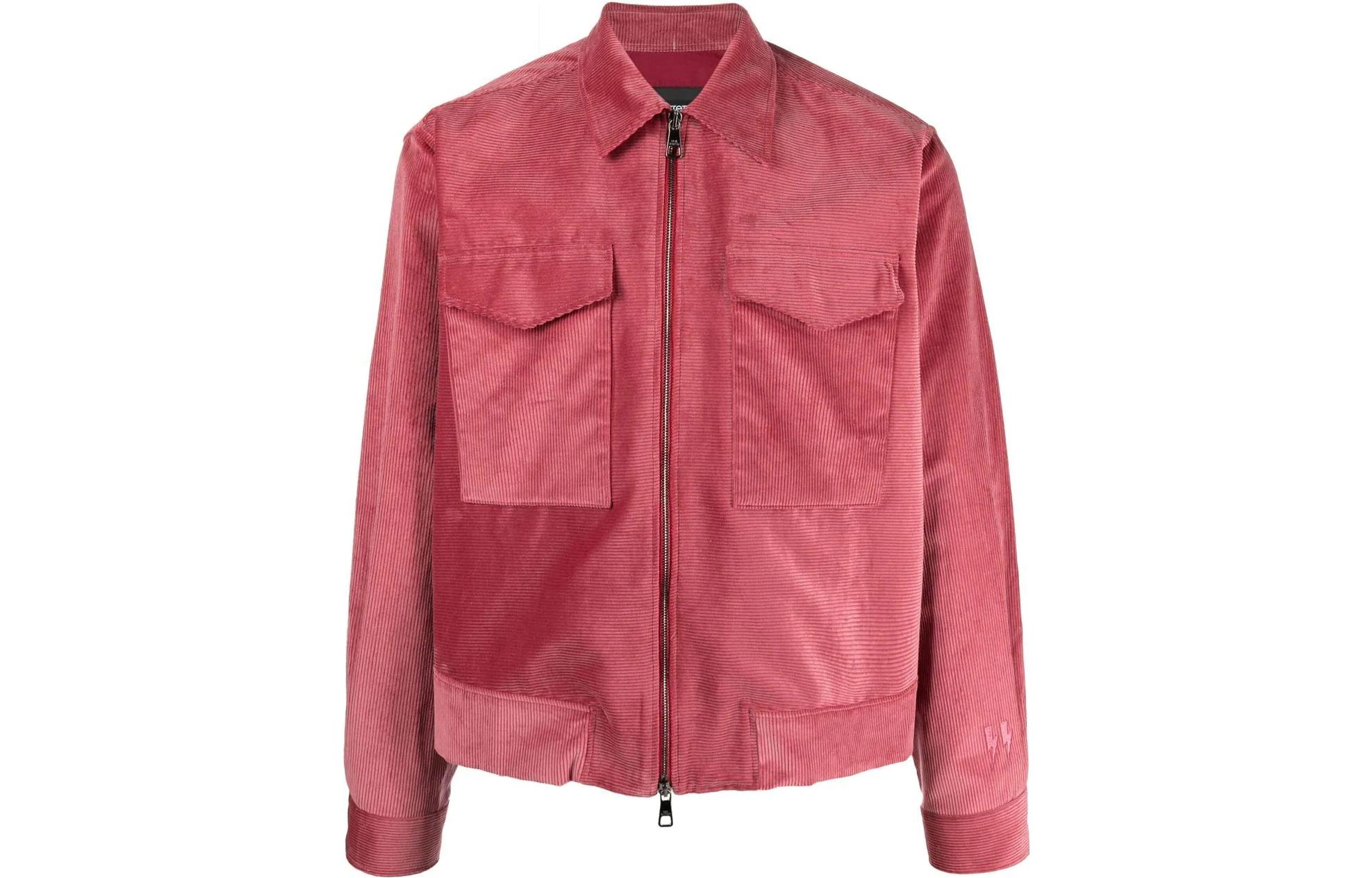 Neil Barrett FW22 Solid Color Corduroy Casual Zip Jacket Pink (). PBCM096T036
