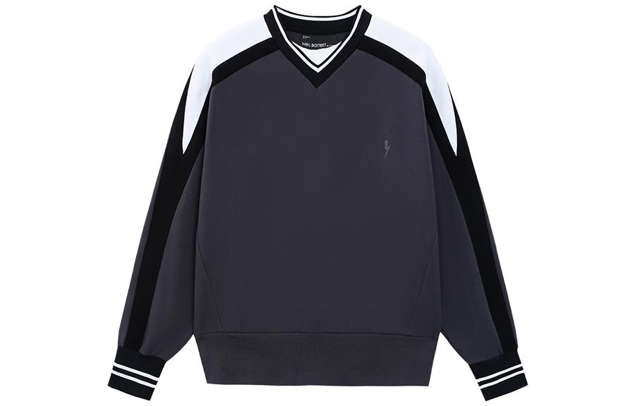 Neil Barrett FW23 V-Neck Oversized Pullover Long-Sleeve Sweatshirt Iron Black NBV7JS218A-V530C-050