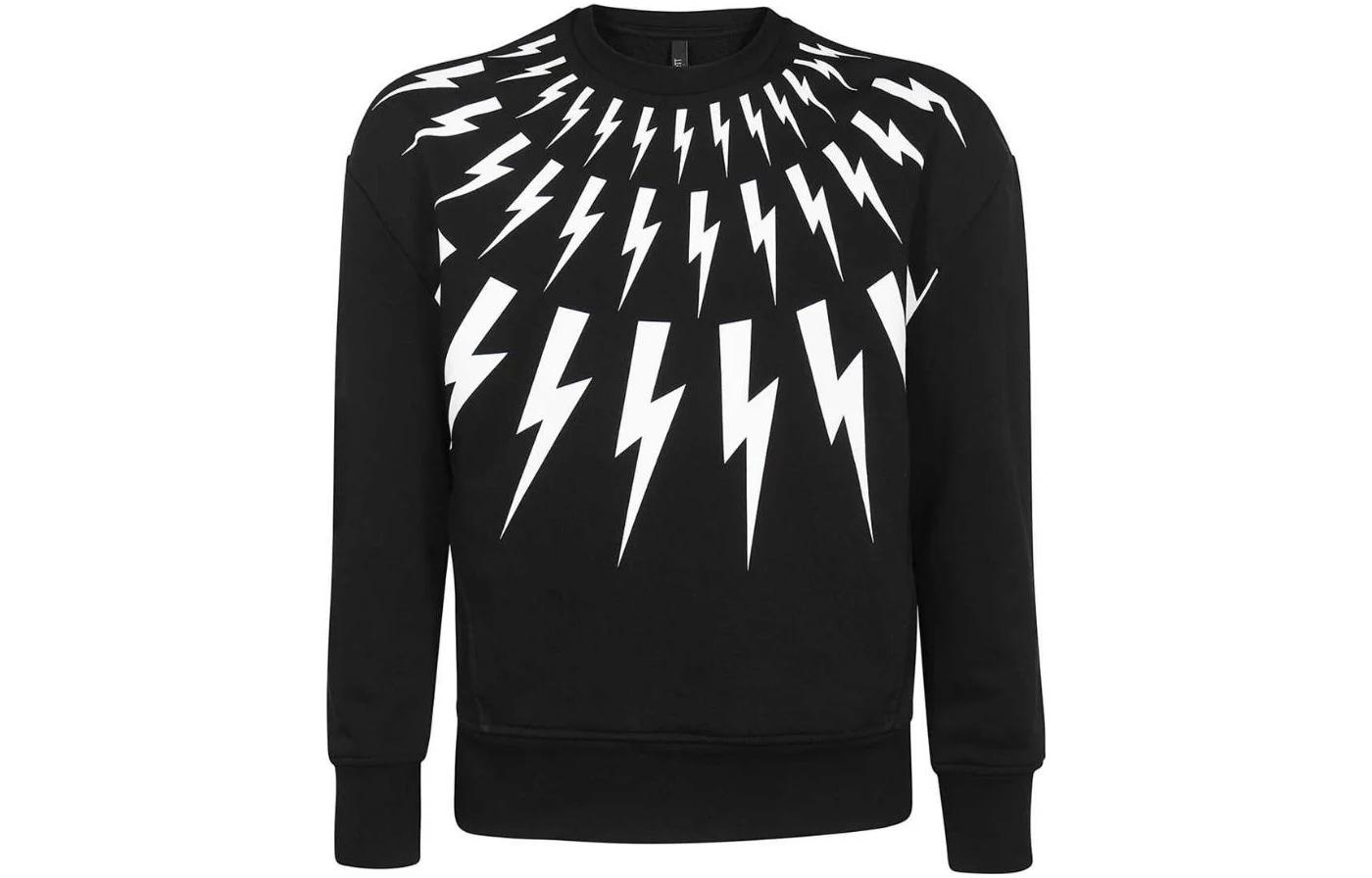 Neil Barrett Geometric Pattern Crewneck Slim Fit Sweatshirt Black Unisex PBJS010SV517S