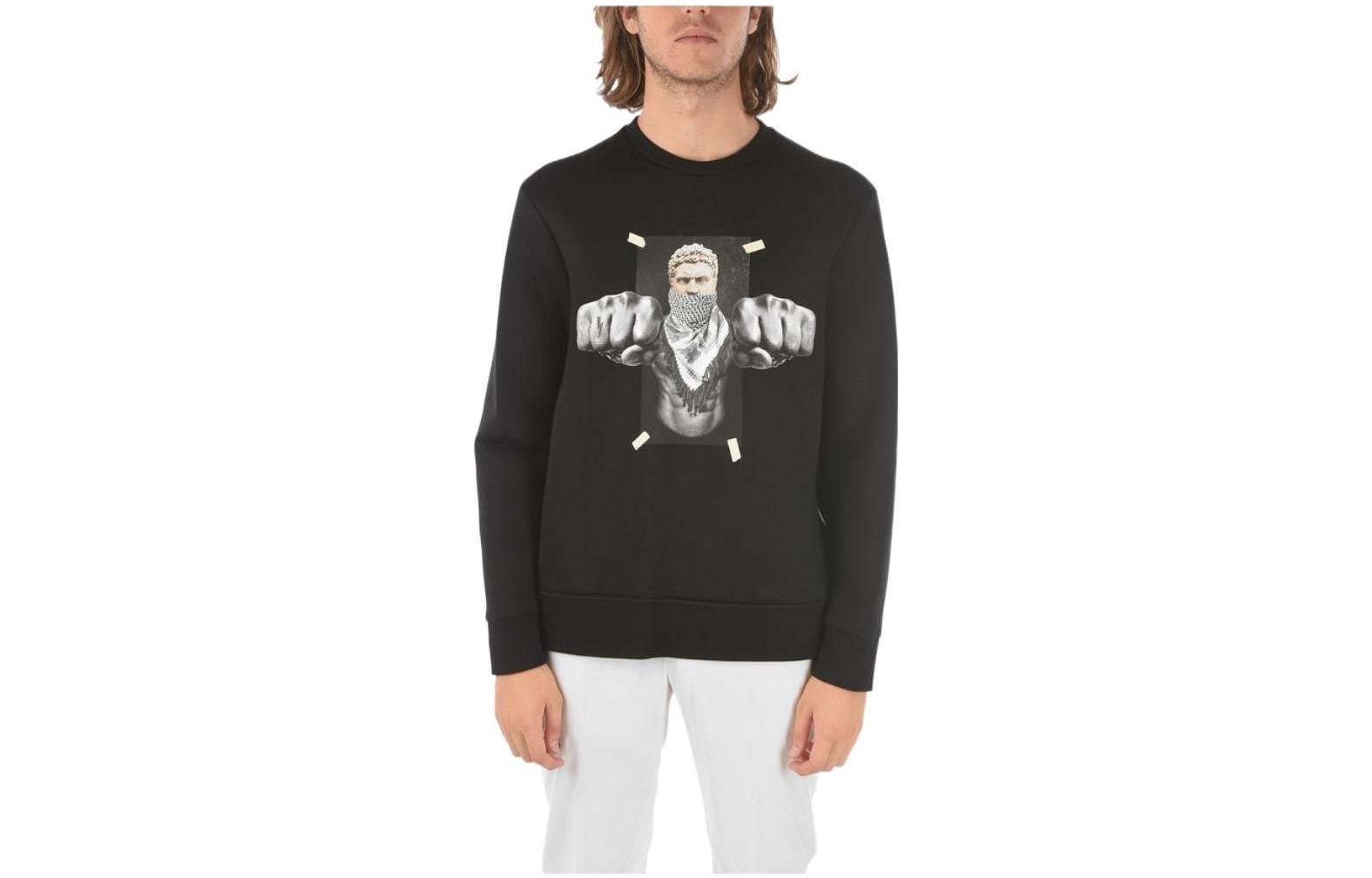 Neil Barrett Graphic Print Crewneck Pullover Sweatshirt Black BJS376BH555S1414