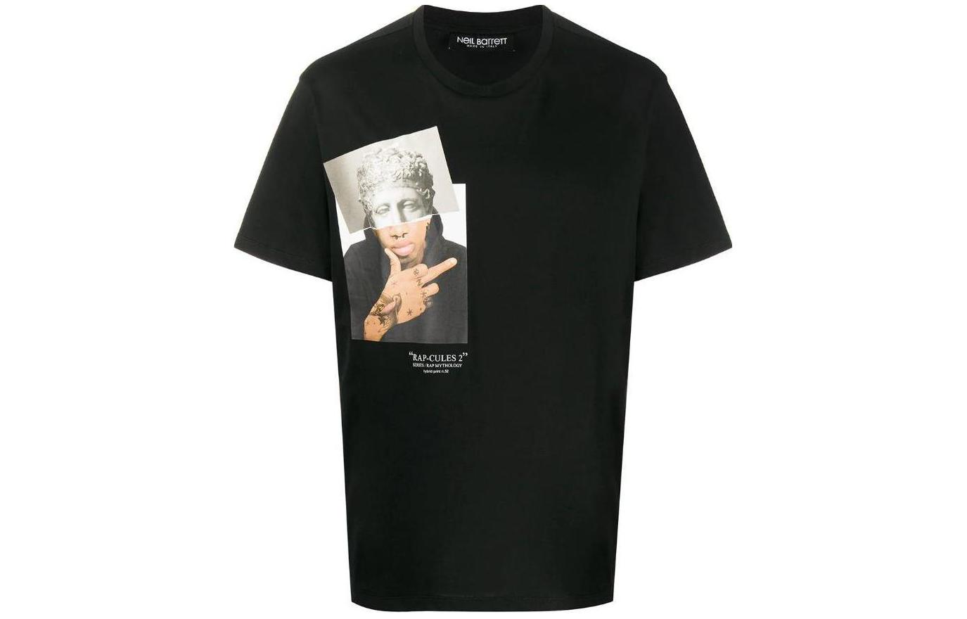 Neil Barrett Graphic Print Slim Fit Crew Neck T-Shirt Black PBJT688AN540S-1874