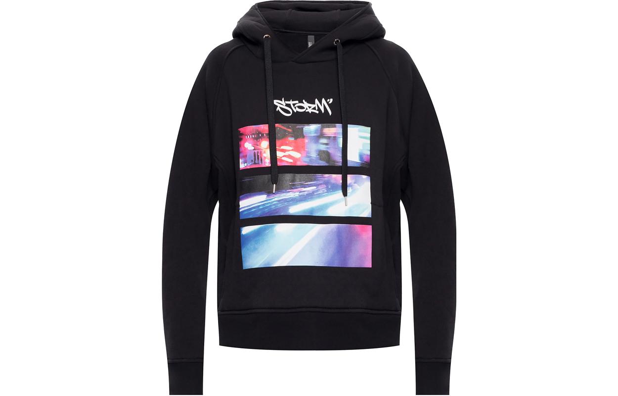 Neil Barrett Letter Print Hoodie Black Long Sleeve PBJS591S-N513S-1874