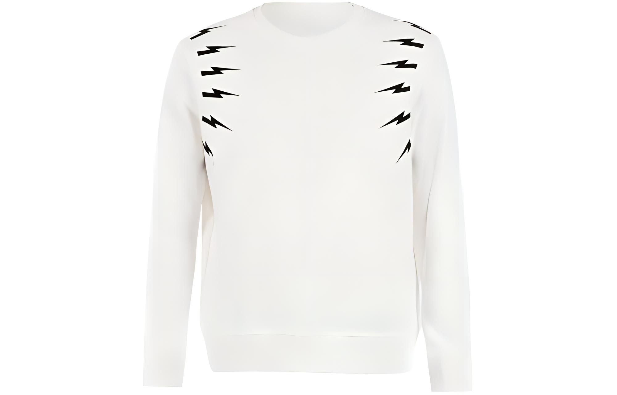 Neil Barrett Lightning Bolt Print Crewneck Sweatshirt White PBJS333A-G517S-069
