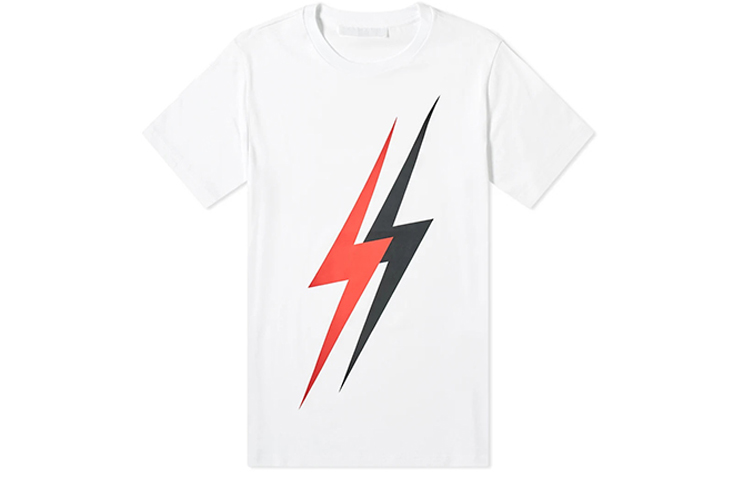 Neil Barrett Lightning Bolt Print White Short Sleeve T-Shirt for Men PBJT546S-M503S-1116