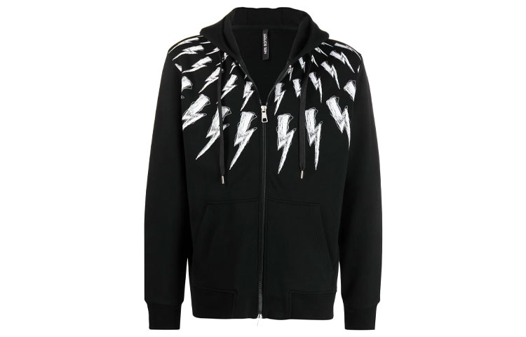 Neil Barrett Lightning Bolt Print Zip Hoodie Jacket Men Black PBJS698SQ515S524