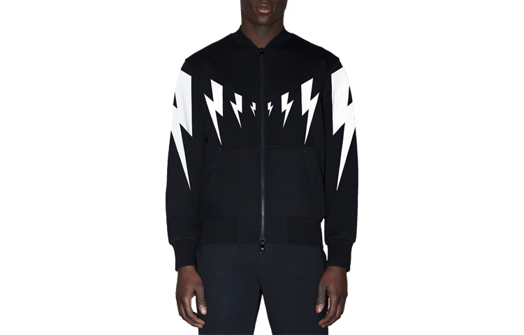 Neil Barrett Lightning Bolt Zip-Up Sweatshirt Jacket Men’s Black BJS055S-S506S-524