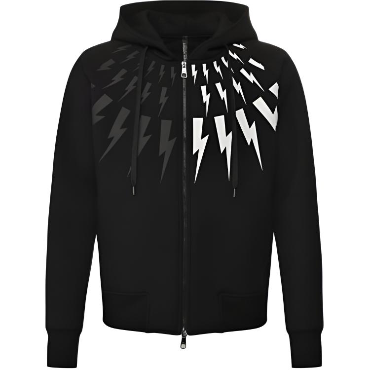 Neil Barrett Lightning Bolt Zip Hoodie Jacket Unisex BLACK PBJS592S-N538P-0101