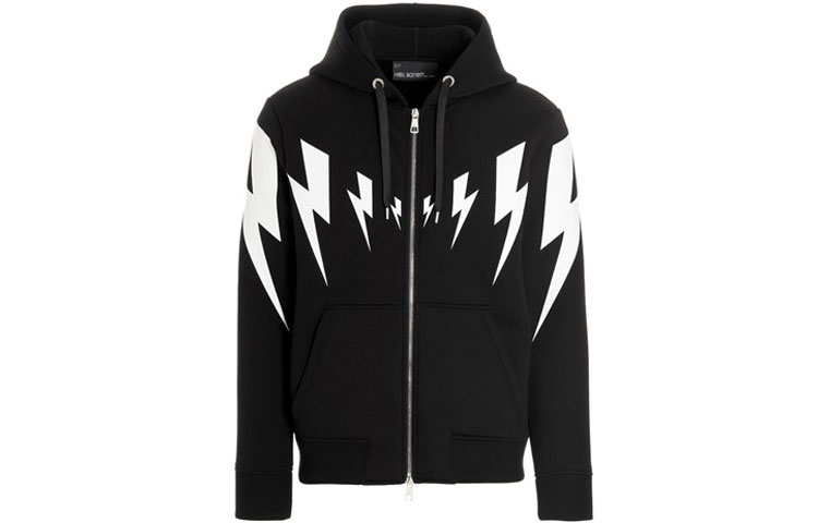 Neil Barrett Lightning Print Zip Hoodie Black BJS056S-S506S-524