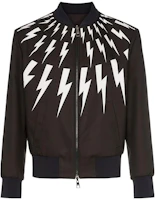 Neil Barrett Long Sleeve Jacket with Lightning Print and Zipper PBSP297SL015C-524 Neil Barrett Long Sleeve Jacket with Lightning Print and Zipper PBSP297SL015C-524