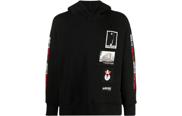 Neil Barrett Photo Letter Print Black Hoodie for Men PBJS730SQ543S3-124