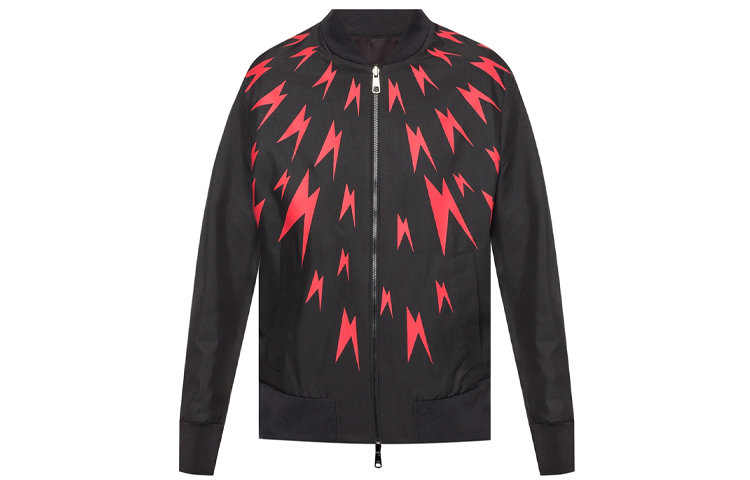 Neil Barrett Red Lightning Bolt Printed Jacket Men’s Black PBSP461R-M016C-1076