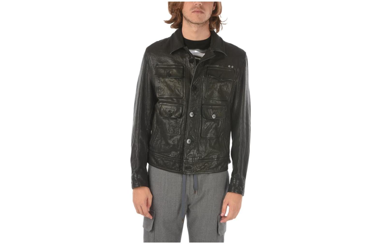 Neil Barrett Solid Color Single-Breasted Leather Jacket Men PBPE645P70201