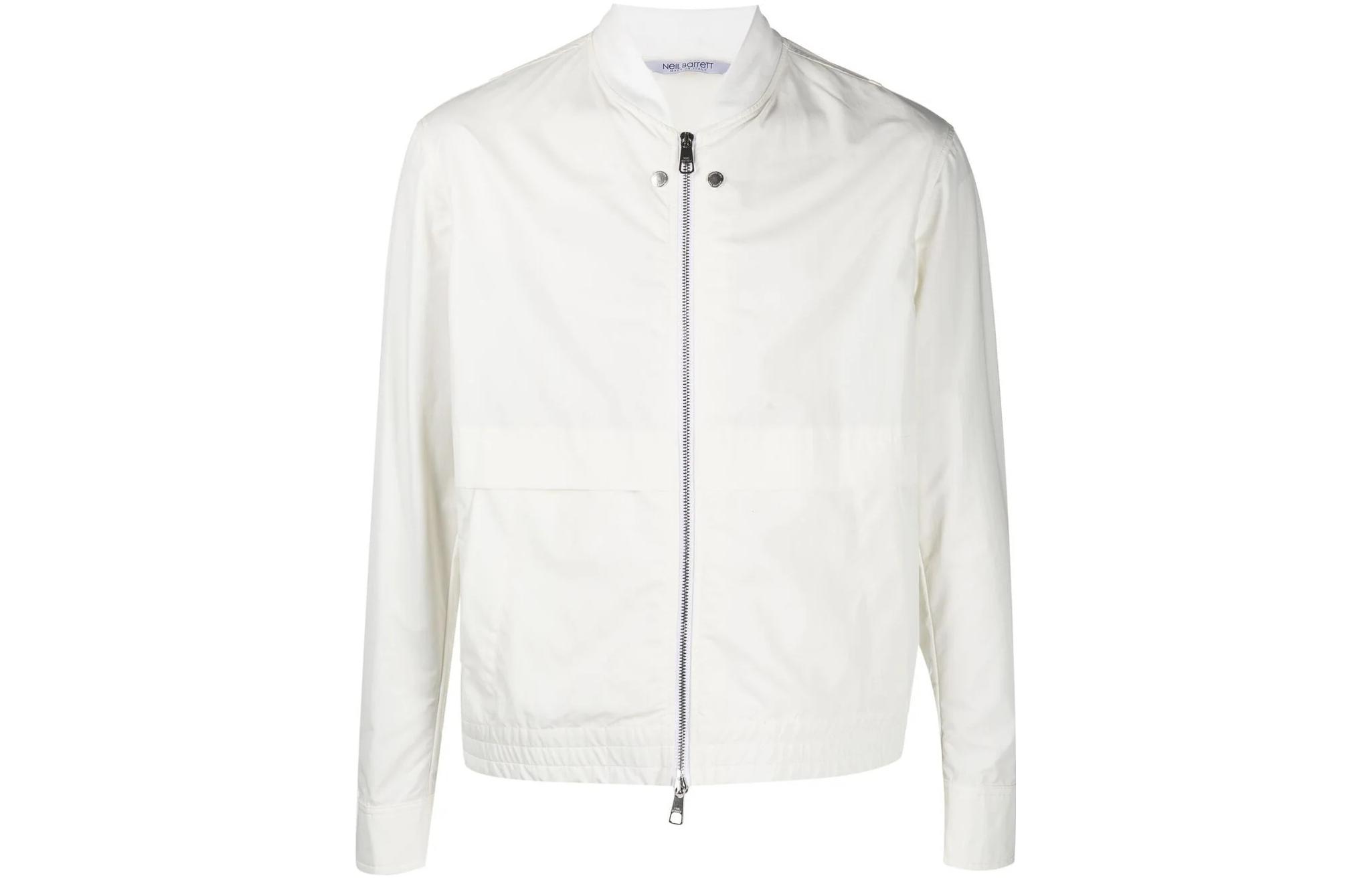 Neil Barrett Solid Color Stand Collar Zip-Up Bomber Jacket White () PBSP546Q033-WHITE
