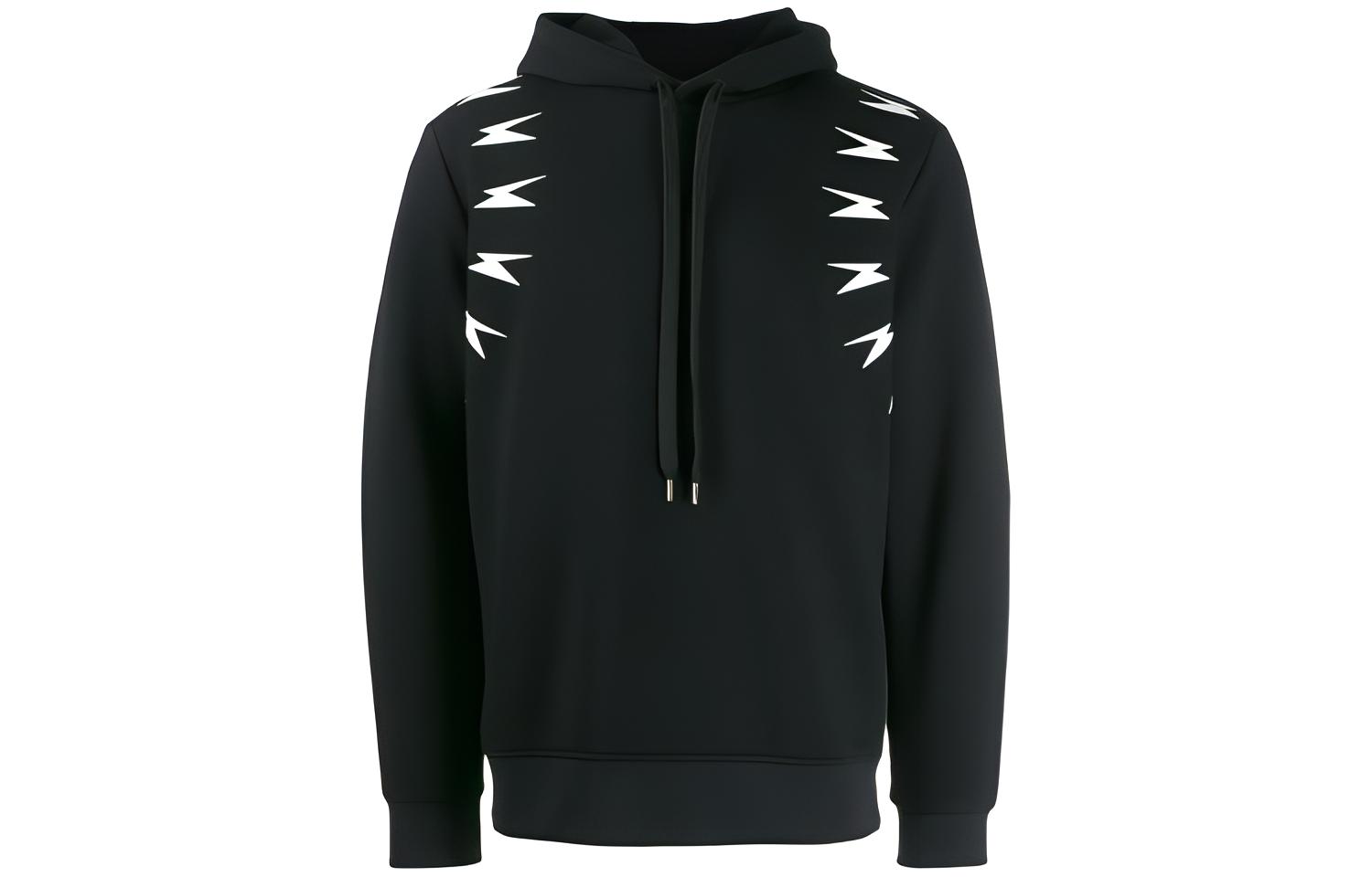 Neil Barrett Solid Lightning Logo Hoodie Black Casual Wear PBJS498SM537S