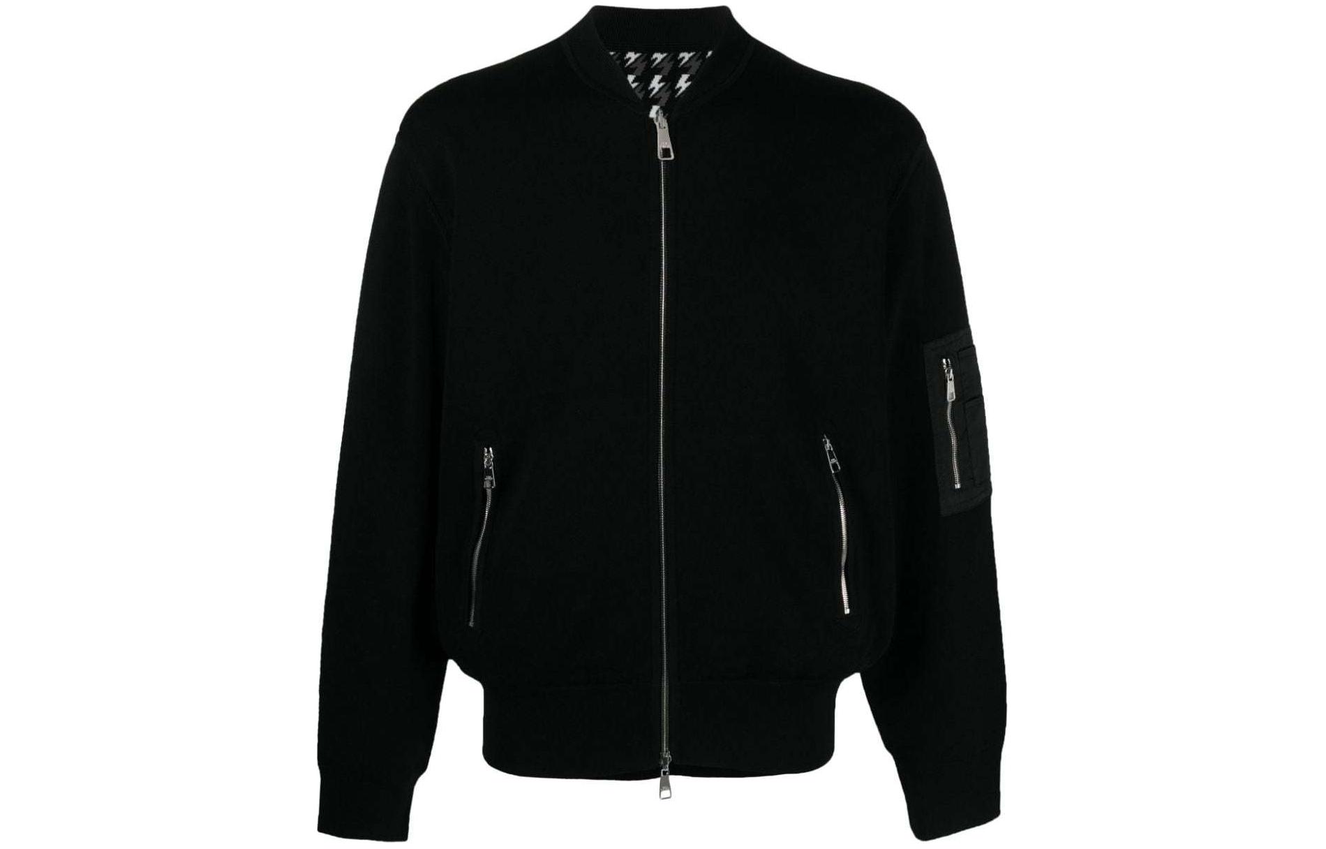 Neil Barrett Solid Ribbed Zip Knit Jacket Black Mens NBV7MA165AV609C-014